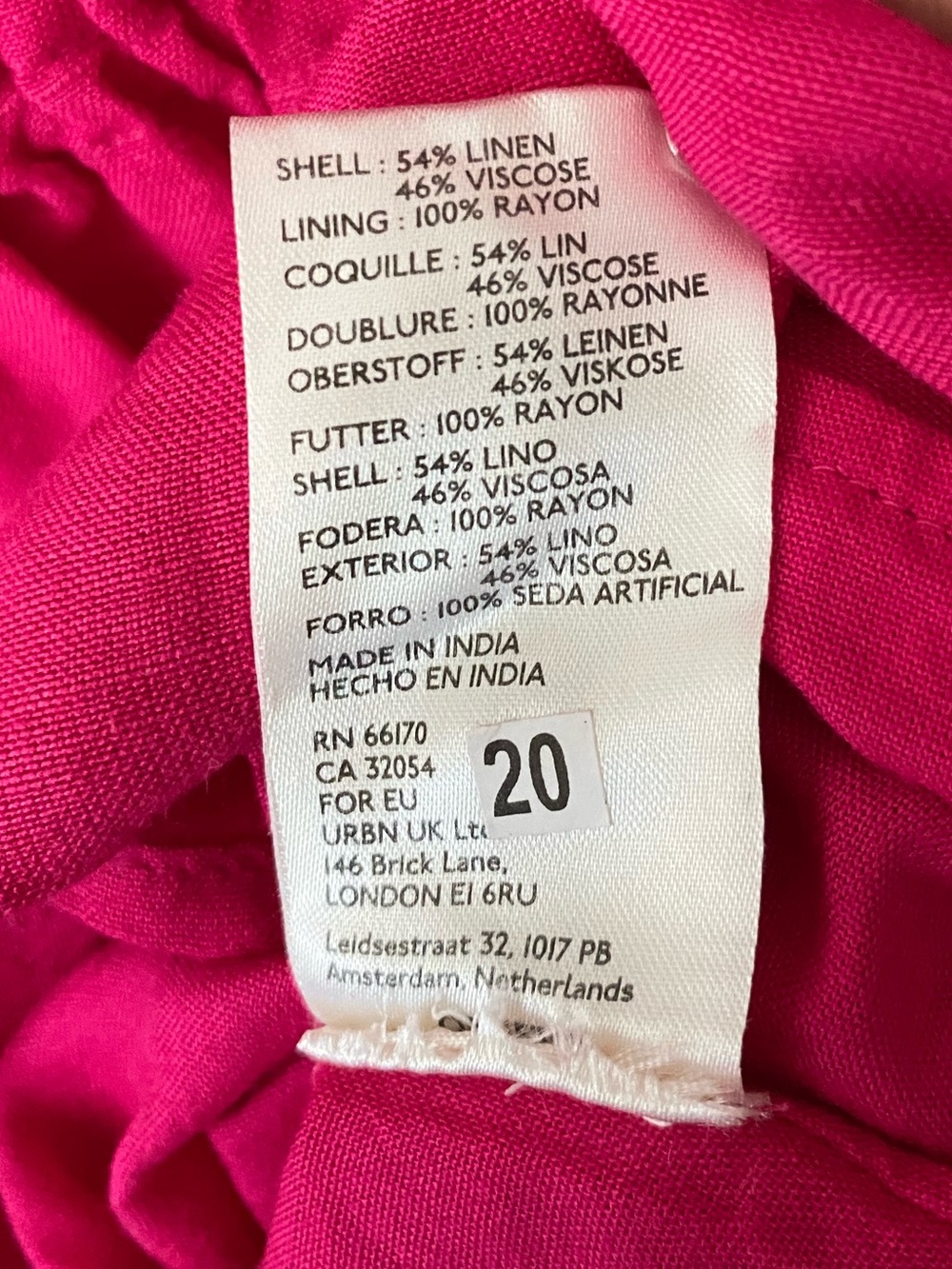 ANTHROPOLOGIE Somerset Linen Blend Bright Fuchsia Puff-Sleeve Tiered Dress Small - Picture 8 of 8